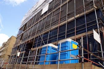 Portable toilets at a construction site